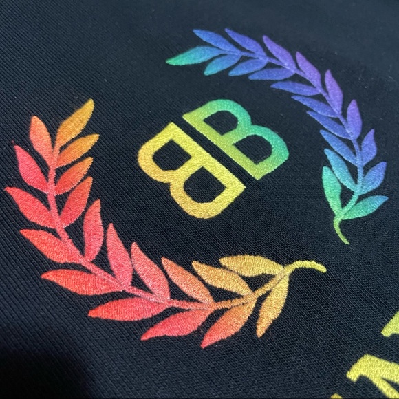 Black Balenciaga Embroidered Rainbow Pullover Hoodie - Picture 6 of 9
